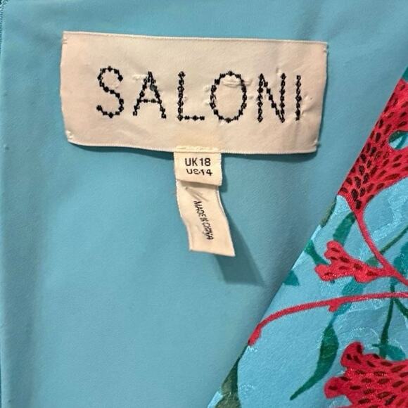 Saloni 100% Silk Blue Pink Lea Floral Print Altrd Maxi Dress Size US 14 UK 18 - Picture 4 of 11
